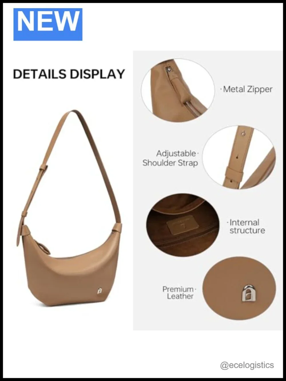 Genuine Leather Crescent Hobo Bag Women's Small Crossbody Purse Adjustable Strap